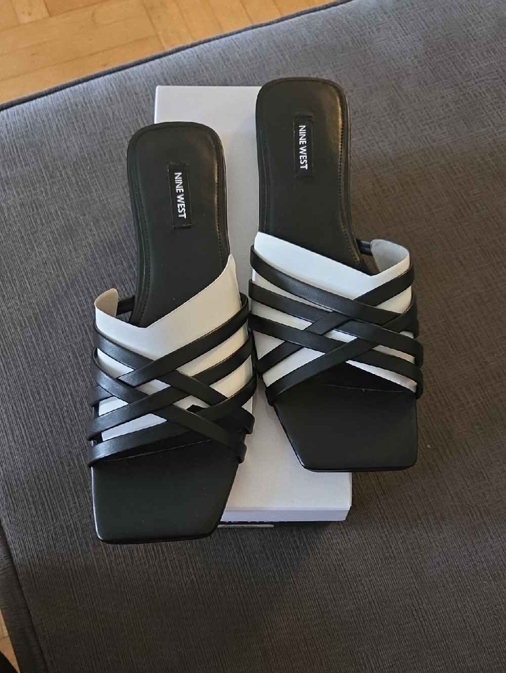 Nine West Women's Black & White Strappy Slide Sandals